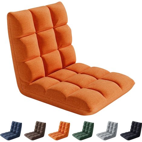 Folding Floor Chair 14 Position Padded Adjustable Lounge Recliner Chair ORANGE (1/5)