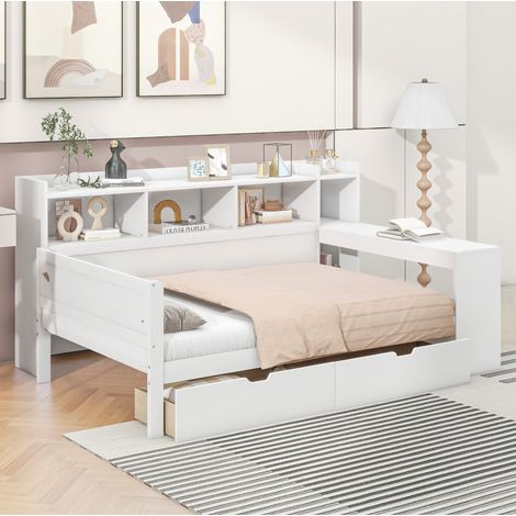 letto contenitore 90x200 con scrivania USB bianco HAVRYA (1/5)