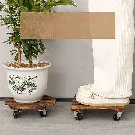 Support à plantes avec roulettes silencieuses, support à plantes roulant en bois pour l'intérieur et l'extérieur, grand pot de fleurs, support à fleurs carré (1/5)