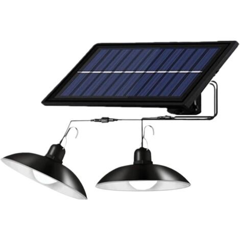 Solar-Pendelleuchte, 60 LEDs mit zwei Leuchtenköpfen und Fernbedienung (warmweißes Licht) – ideal für Gartenhäuser, Nebengebäude, Innenhöfe usw. – 1 Stück (1/3)