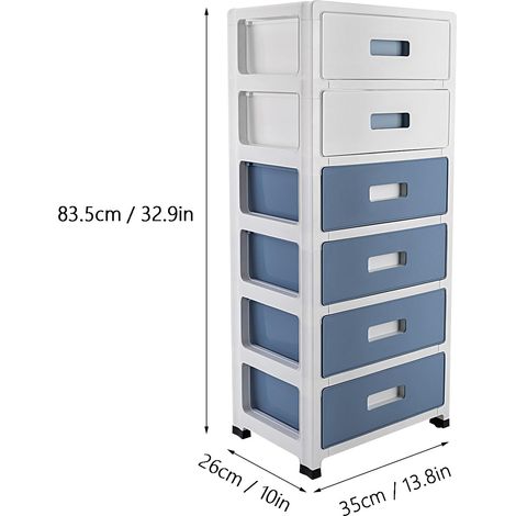 Schubladenschrank aus Kunststoff, Aufbewahrungsturm mit 6 Schubladen, Rollcontainer für Schlafzimmer, Wohnzimmer, Büro usw. Organizer 35 x 26 x 83,5 cm