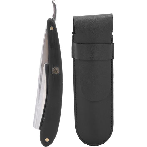 Porte-lame rasoir pliable homme manuel avec étui rangement cuir PU noir, support couteau barbe (1/5)