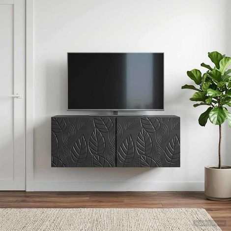 Meuble TV mural 2 portes en bois d’ingénierie noir 59,5 x 41 x 30 cm, 13.06kg - PANGIVO (1/5)