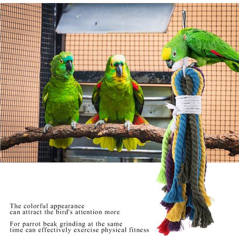 Jouet à mâcher en corde de coton multicolore pour oiseaux de petite et moyenne taille, idéal pour les perroquets en cage. (1/5)
