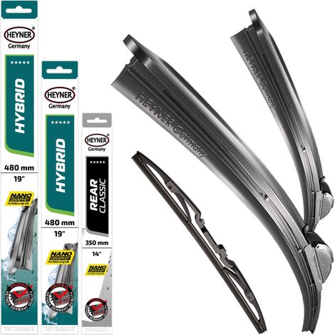 HEYNER® Scheibenwischer mit Heckwischer für SUZUKI GRAND VITARA I (03.1998 - 09.2005) HYBRID Flachbalkenwischer
