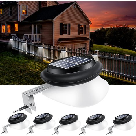 Lot de 6 lampes solaires pour extérieur, 100 lm - IP55 - jardin blanc - Éclairage de clôture solaire pour patio, trottoir, cour, garage, ave (1/5)