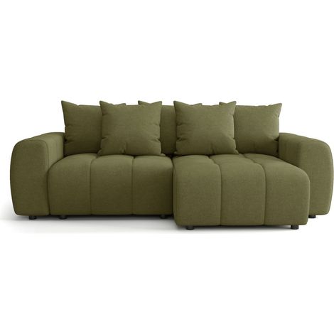 Canapé d'angle convertible réversible 4 places avec coffre de rangement en tissu chenille vert olive - Rivoli (1/5)