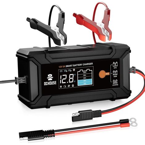 12V 5A Batterie Chargeur, Plusieurs Modes de Charge Protection Multiple, Fonction d'activation Chargeur de Batterie Intelligent avec écran LCD pour AGM Batterie Plomb Acide (1/5)