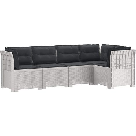 Canapé de Jardin 5 Places Modulaire en PP Aspect Rotin avec Coussins Blanc et Anthracite - PANGIVO (1/5)