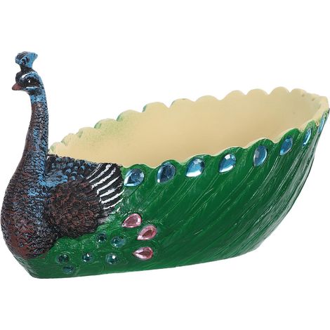Pot de Fleurs en Résine Verte Paon avec Drainage Pot Décoratif pour Plantes Succulentes Taille Moyenne 21x15x11 Cm Jardinière pour Balcon et Intérieur Original et Artistique (1/5)