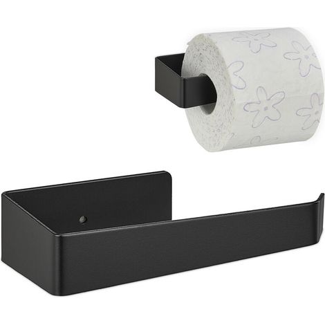 Toilettenpapierhalter ohne Bohren, matter Edelstahl, selbstklebender Klopapierhalter, Wandmontage, schwarz (1/5)