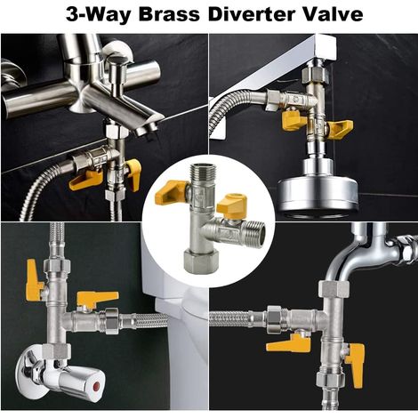 Vanne 3 Voie Raccord T Robinet wc 3 Voies Douchette G 1/2 Vanne de Dérivation de Douche à 3 Voies Valve de Douche en Laiton avec 3 Rondelles en Caoutchouc pour Salle de Bain, Cuisine (1/5)