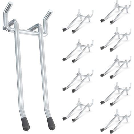 Lot de 10 crochets à double bras de 10,2 cm pour panneau perforé de 6,35 mm, crochets utilitaires pour l'organisation du garage, le rangement mural, support à outils avec embout (1/5)