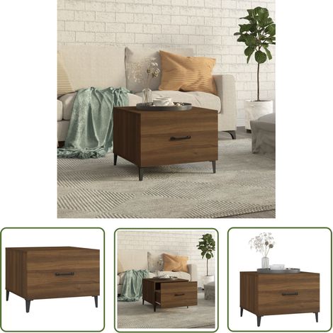 The Living Store Table basse avec pieds en métal Chêne marron 50x50x40 cm - Table Basse Industrielle - Table D'appoint Design - Meuble Salon Moderne - Table Basset  Bois - Table Basse Rangement Tiroir (1/5)