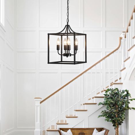 Industrial Metal Chandelier Elegant Black Ceiling Light Fixture for Living Room Lantern Style Hanging Pendant Light Fitting (1/9)