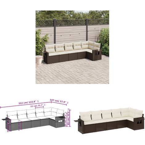 6-tlg. Garten-Sofagarnitur mit Kissen Braun Poly Rattan - Gartenmöbel - PE-Rattan Möbel - Outdoor-Set - Lounge Set - Sofasatz - Home & Living