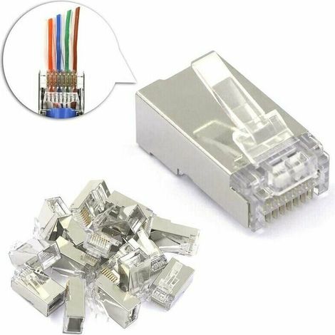 YMYNY Lot de 25 Connecteur RJ45 CAT6 Embout de Connecteur Blindé Nickelé RJ45 8P8C Via Une Prise Modulaire Ethernet LO-Ron (1/4)