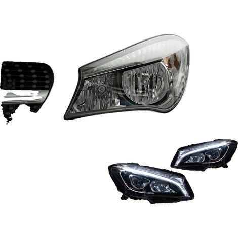 Gruppo ottico anteriore, compatibile con Mercedes-Benz W117 CLA, LED ad alte prestazioni, materiale ABS resistente, per fari alogeni originali (1/2)