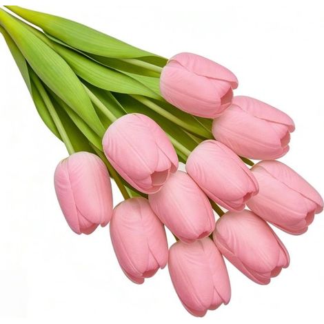 10 tulipanes artificiales, de aspecto muy realista, ideales para el hogar, el dormitorio, la oficina, bodas y fiestas (rosa).