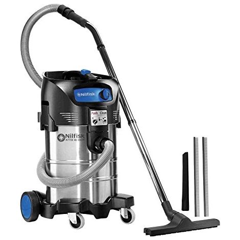 Nilfisk – Aspirateur industriel 40L – Puissance d’aspiration silencieuse – Système Push&Clean – Acier inoxydable pour liquides et poussières (1/4)