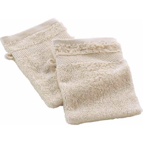 Lot de 2 Gants de Toilette "Elegance" 15x21cm Sable (1/5)