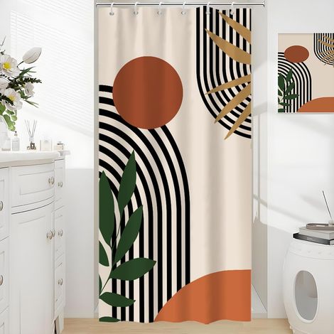 Rideau De Douche Anti-Moisissure 90x180 Cm - Polyester Lavable Design Boho Terracotta - Pour Petite Salle De Bain - Inclus 6 Crochets (1/5)