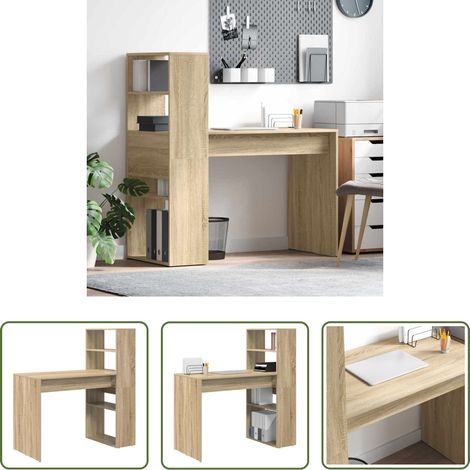 Holzschreibtisch -  Schreibtisch Sonoma-Eiche 113 x 54 x 120 cm Holzwerkstoff (1/5)