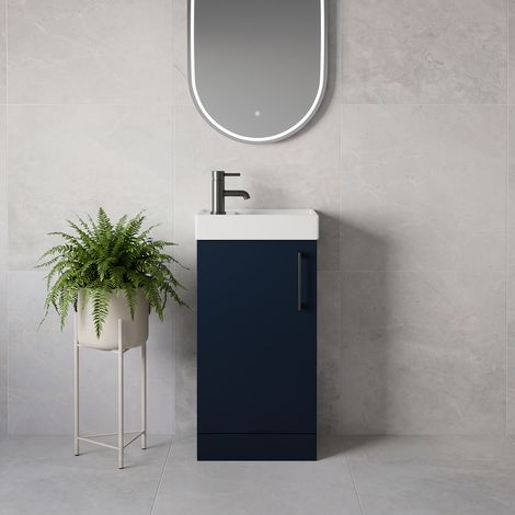 Napoli Cube Deep Blue 400mm Single Door Vanity Unit with Align Basin - 400mm - Gunmetal Grey 160mm Handle