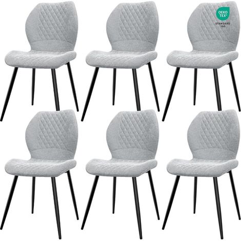 Esszimmerstühle 6er Set Grau, Gepolsterte Leinenstühle Ergonomisch (1/5)