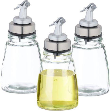 Bouteille à Huile, 3 pièces, Flacon hermétique, doseur Anti-Goutte, en Verre Rechargeable, Transparente (1/5)