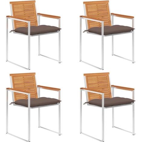 Lot de 4 Chaises de jardin - Chaises d'extérieur pour terrasse/jardin avec coussins Bois d'acacia massif BV518581 - BonneVie (1/5)