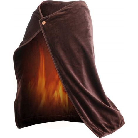 Couverture chauffante USB, couverture chauffante sans fil rechargeable, couverture en flanelle lavable pour voiture, maison, bureau (marron)