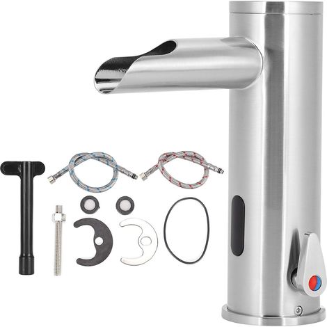 Touchless tap with automatic sensor, copper induction hot and cold temperature mixer, hands-free bathroom tap with adjustable knob, G/2" fittings (1/4)