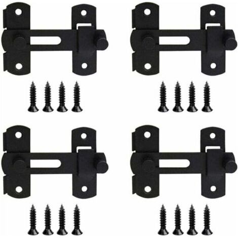 Lot de 4 verrous inox loquets de porte serrure coulissante noir avec vis pour porte vitrine cave cave à vin (1/4)