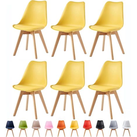 Set of 6 Dining Chairs Designer Side Chairs Wooden Home Office Commercial EVA YELLOW (1/5)
