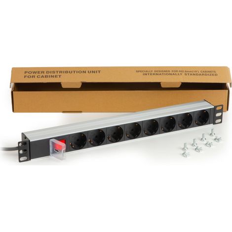 LINK multipresa da rack LKMP08S con 8 prese schuko e coperchio di protezione per armadi rack 19 pollici in metallo con cavo 1,75 metri capacità 3,5 kW confezione 1 unità (1/5)