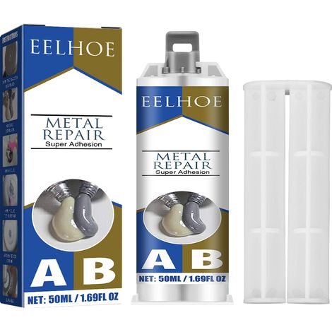 EELHOE Colle métallique AB pour fonderie (50 ml) – Produit de réparation métallique à séchage rapide pour colmater les fissures et les fuites, résistant aux hautes températures et permettant le soudag (1/5)