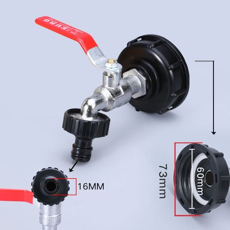Adaptateur de réservoir pour connecteur fileté IBC 1/2, robinet de collecteur de pluie de robinet de réservoir 1000L, robinet de sortie de robinet (1/2)