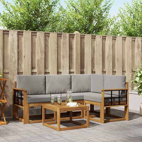 Outdoor-Sofagarnitur mit Kissen 5 pcs Natürlich und Hellgrau