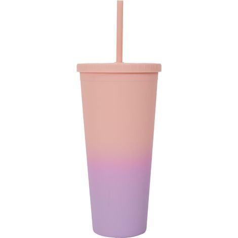 Bicchiere in PP con cannuccia effetto tie-dye da 700 ml, arancione-rosa (1/4)