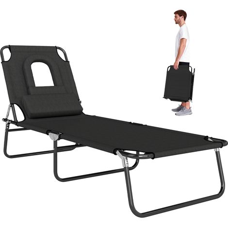 Transat pliable avec trou pour le visage et coussins en acier et tissu Oxford