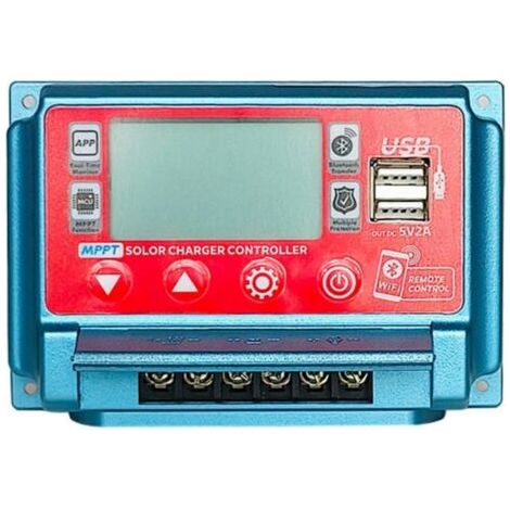 Contrôleur de charge solaire WiFi+BT 40A, compatible 12V/24V/36V/48V/60V, MPPT, écran LCD, double sortie USB 5V, contrôle à distance via application. (1/5)