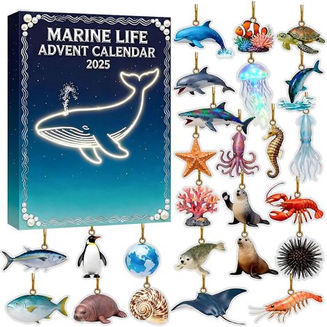 Calendario de Adviento de Navidad de 24 días con temática de vida marina: artículos coleccionables sorpresa para fiestas y decoración. (1/5)