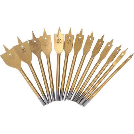 13Pcs Foret Plat Bois Acier Carbone Queue Hex 1/4in Set Perceuse à Bois Trépan Coupeur (1/5)