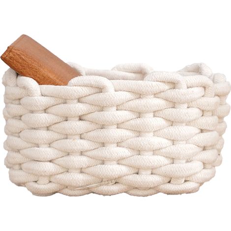 Panier de rangement en corde de coton blanc, organisateur de bureau simple pour clés, portefeuille et cosmétiques