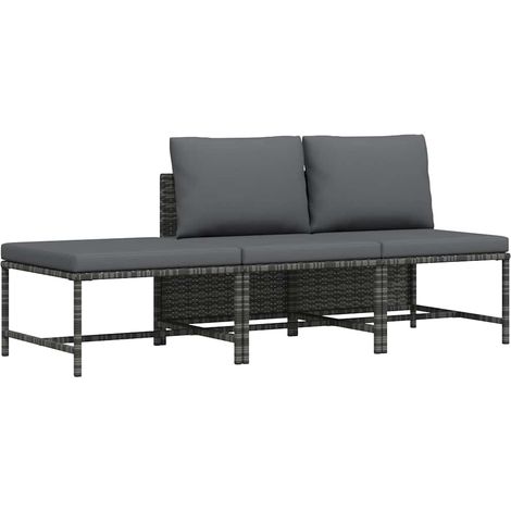 Salon de jardin 3 pcs Ensemble Table et Chaise de Jardin - avec coussins Gris Résine tressée BV186002 - BonneVie (1/5)