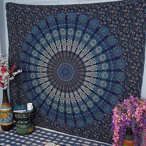 Tapiz mandala de pavo real, decoración de dormitorio, estilo indio, estilo bohemio, decoración de pared, estilo hippie, estilo psicodélico, muebles de dormitorio, sábanas y esterillas de yoga (1/4)