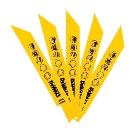 Dewalt – Lame de scie sabre 152mm pour métal – Lot de 5 – Acier HCS – 10 dents par pouce – Coupe nette sans éclat (1/7)