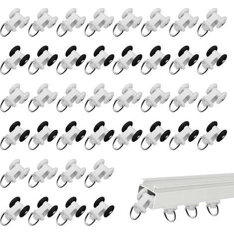 Rouleaux Planeur De Rideau 40 Pièces Rail De Rideau Crochet Rouleaux De Rail Crochet Plastique À roulettes Roulette Crochet Rideaux De Rail pour Rails Rideau De Windows Espacement des Roues 10 mm (1/5)