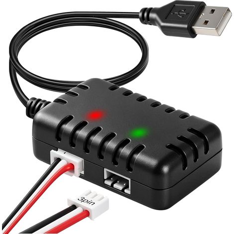 2S 7,4V 1A Ladekabel für SCX24 RC, LiPo-Ladegerät mit XH-3PIN-Stecker, Balancerkabel für schnelles und sicheres Laden, kompatibel mit SCX10 Axial Boat, RC-Autos, Drohnen und Quadcoptern, effizientes u